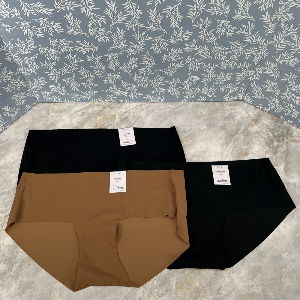 NEW lot Auden invisible edge no-show hipster underwear panties black brown 3pr S
